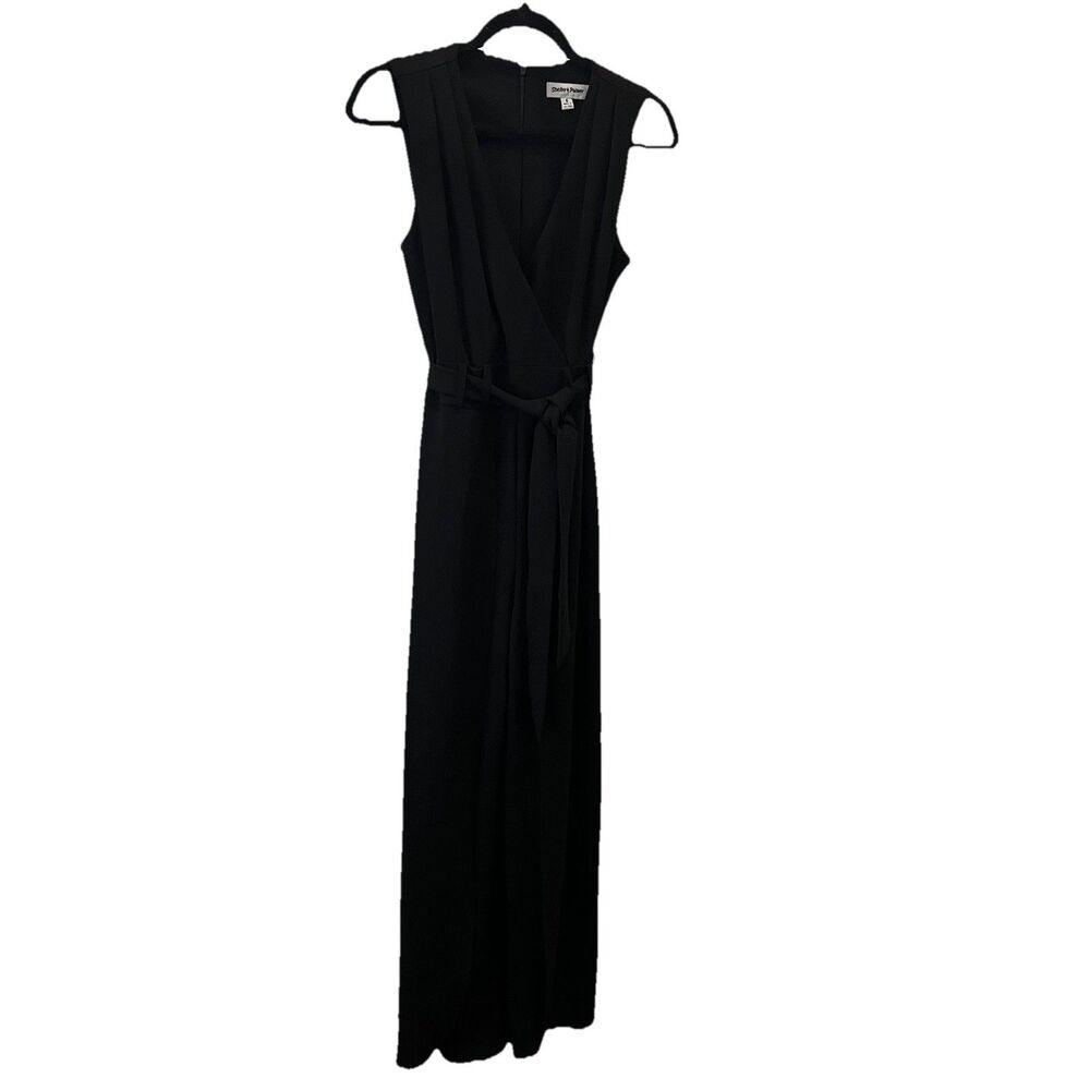 Shelby and Palmer Black Sleeveless Wrap Wide Leg Jumpsuit Women's Size 6 Jumper